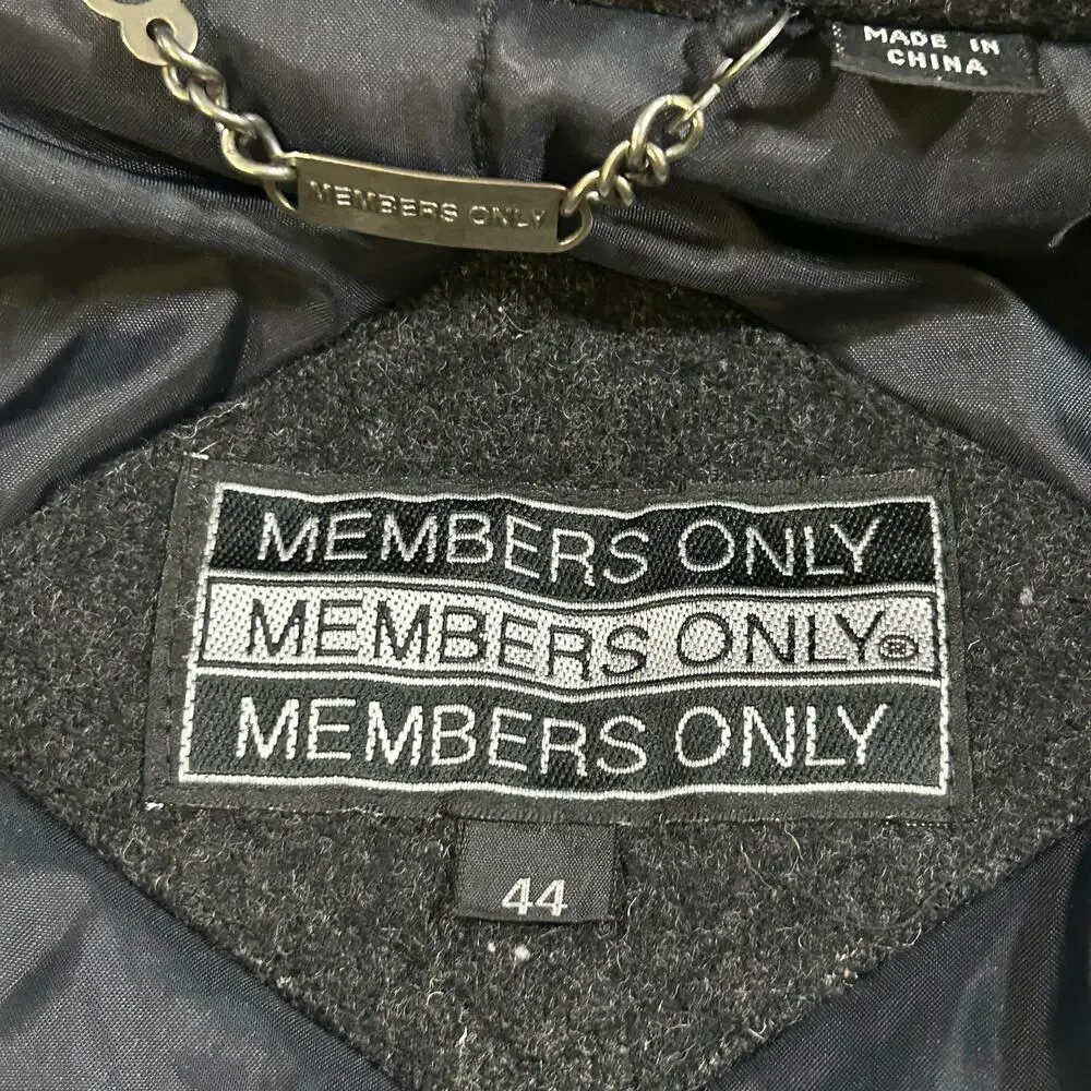 Vintage Members Only 100% Wool Bomber Jacket Mens Size 44 Charcoal Black